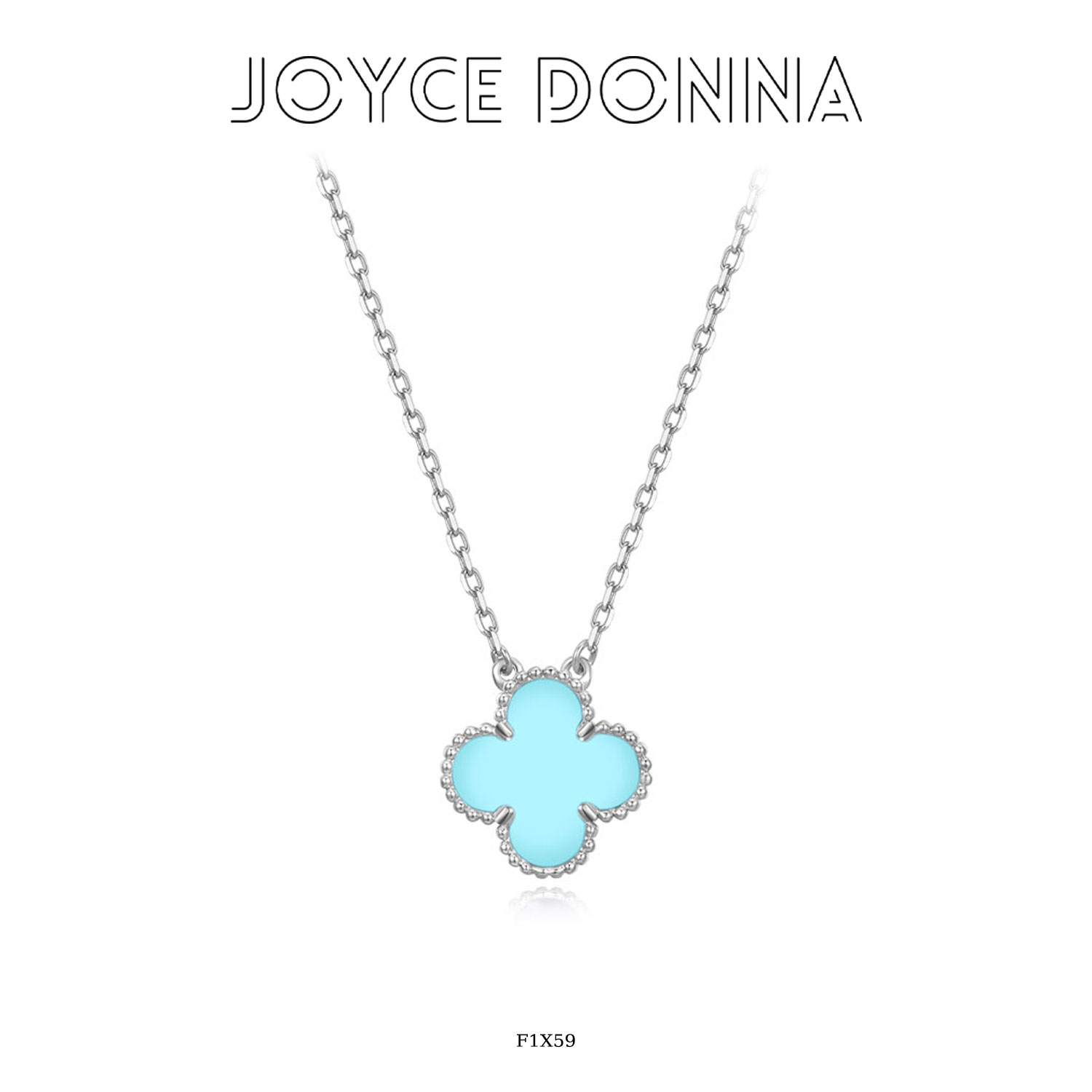 925银 镀K金 高级轻奢蓝色迷你四叶花项链 F1X59/F15X44