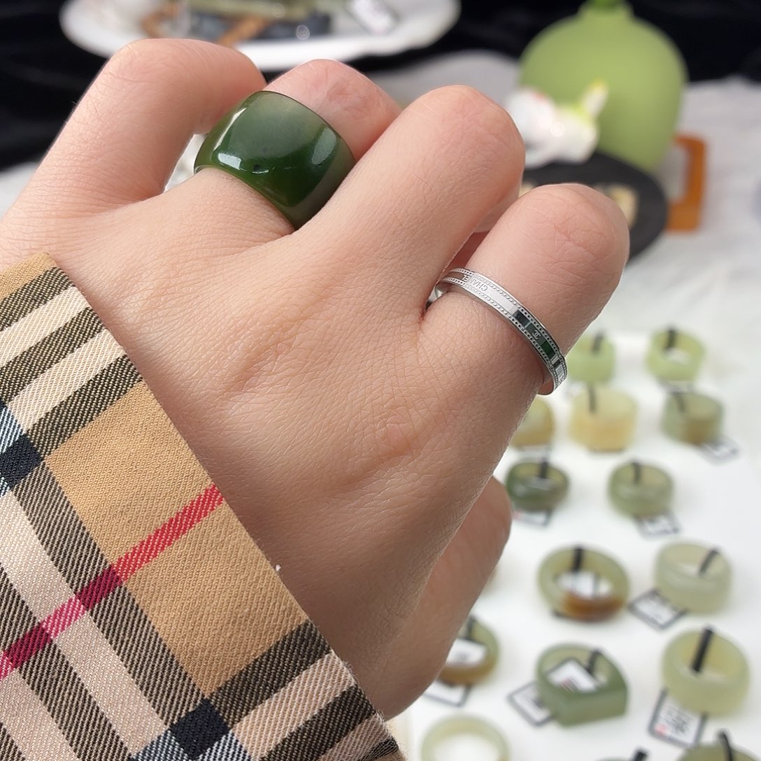 和田玉（糖玉）未镶嵌戒指S98碧玉酒桶16.5