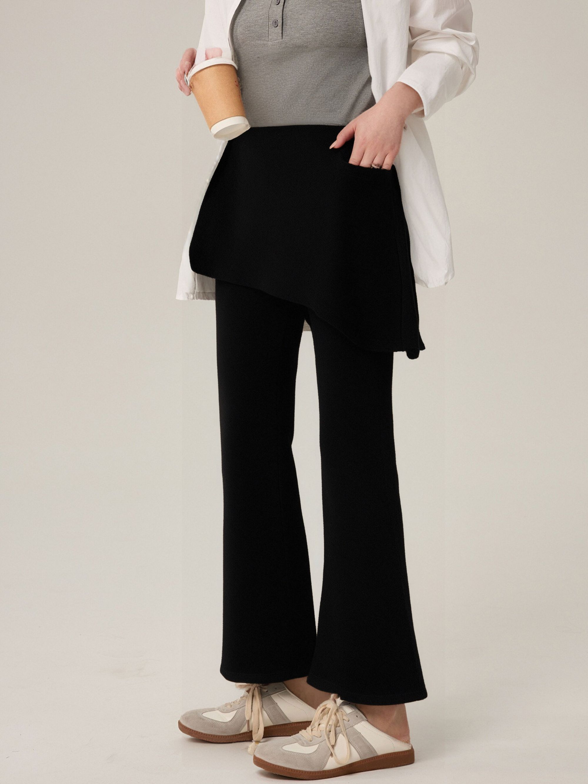 *大码女装小众设计感拼接帘长裤2025夏胖mm高腰微喇拖地裤NK1188