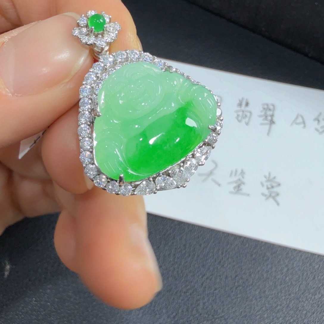 翡翠吊坠(不含链)银S925镶嵌佛公