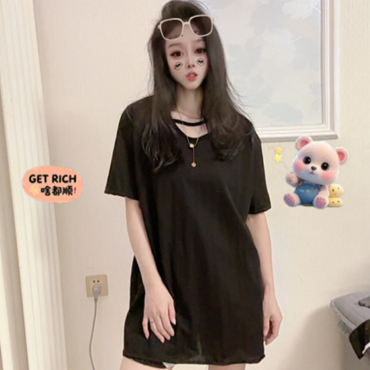 冰麻锁骨大版半袖T