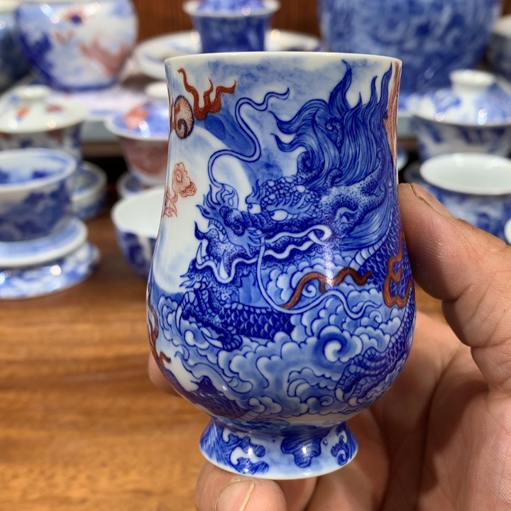 自成堂柴窑青花龙凤主人杯