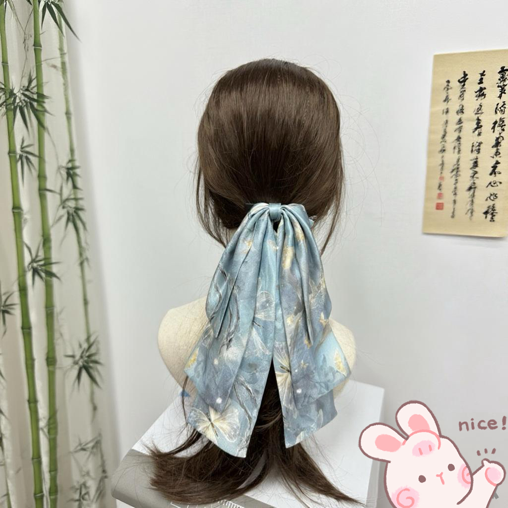 原创设计非遗手作桑蚕丝真丝大王缎红云纱花萝尾巴蝴蝶结高级百搭