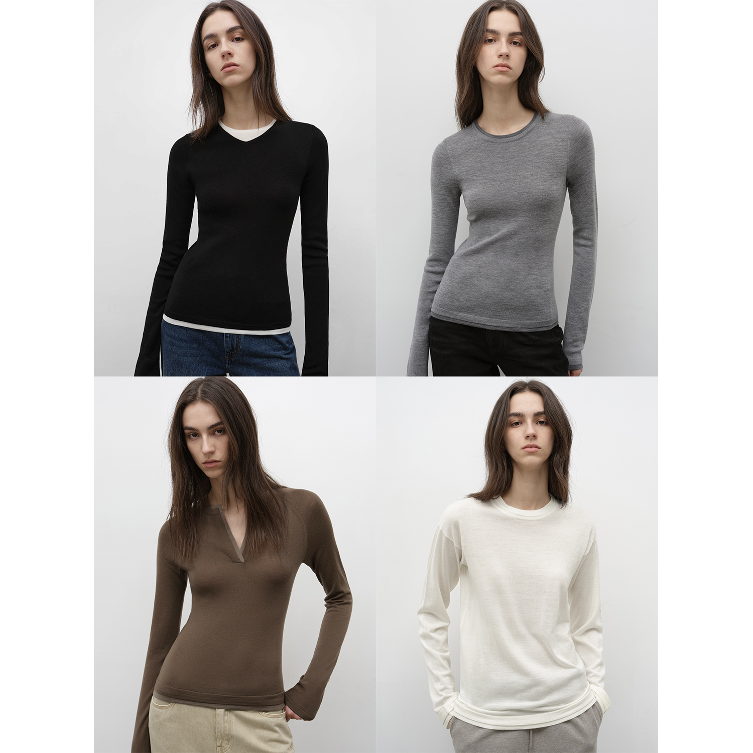 付智恩 秋风十里 时髦假两件极简配色层次感扬子羊毛多领型针织衫