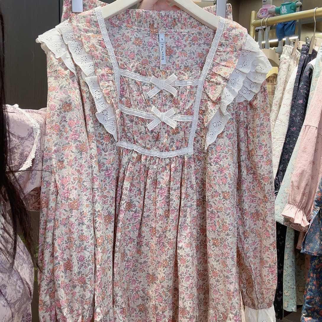 棉露娜橘色碎花套装