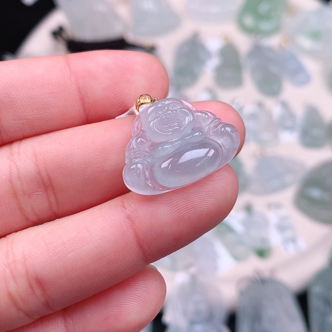 翡翠颈饰18K金镶嵌冰胶蓝佛公