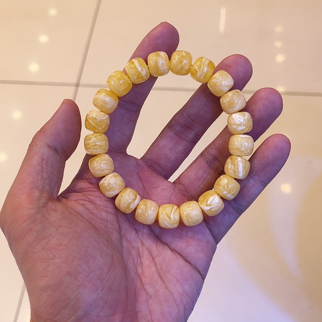 蜜蜡未镶嵌手串白花虎皮12mm