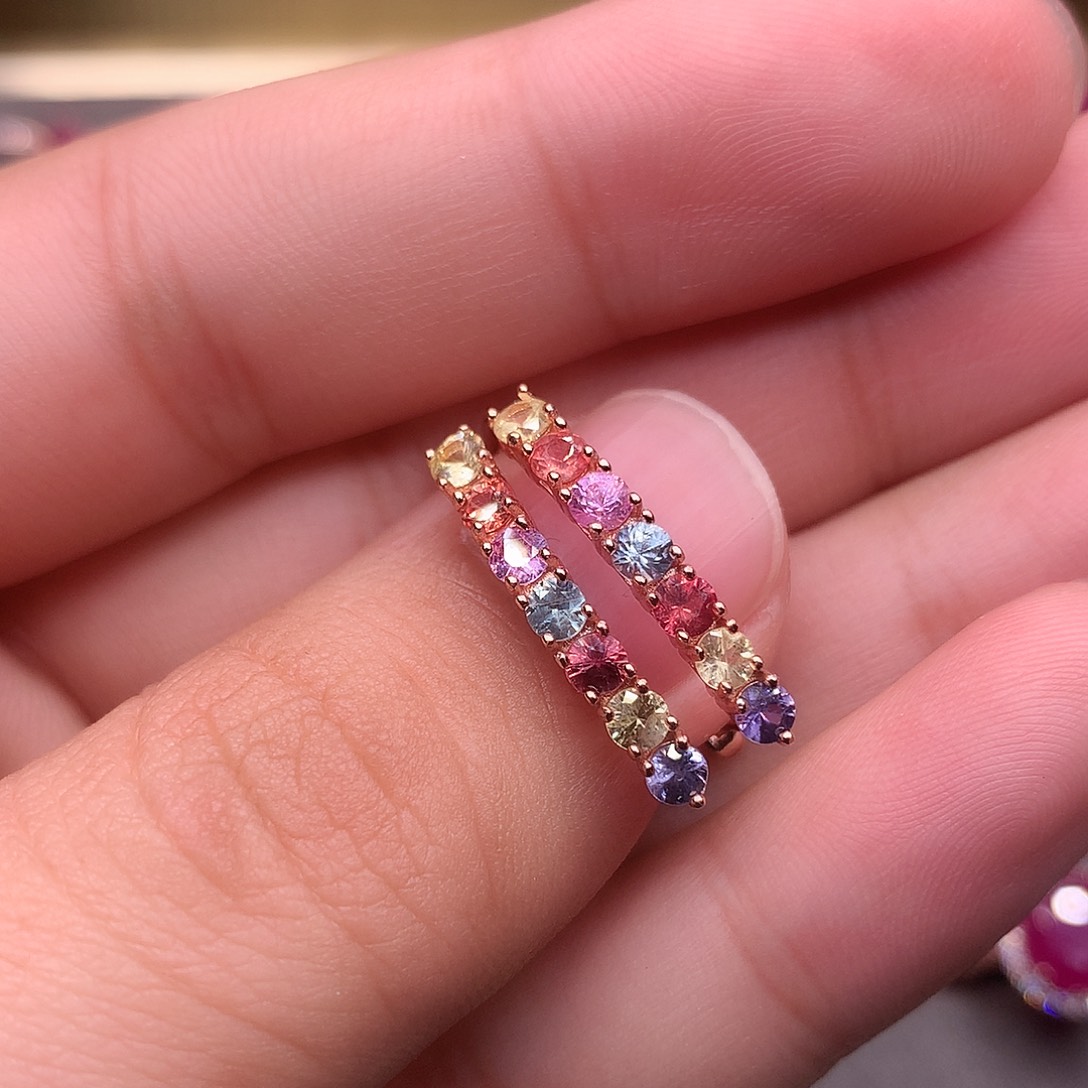 蓝宝石耳饰银S925镶嵌