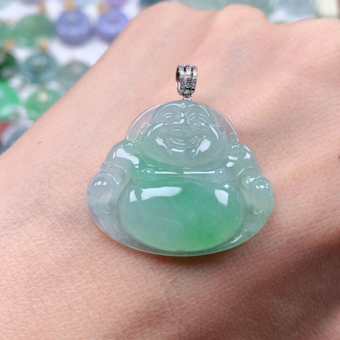 翡翠吊坠(不含链)18K金镶嵌秋****光