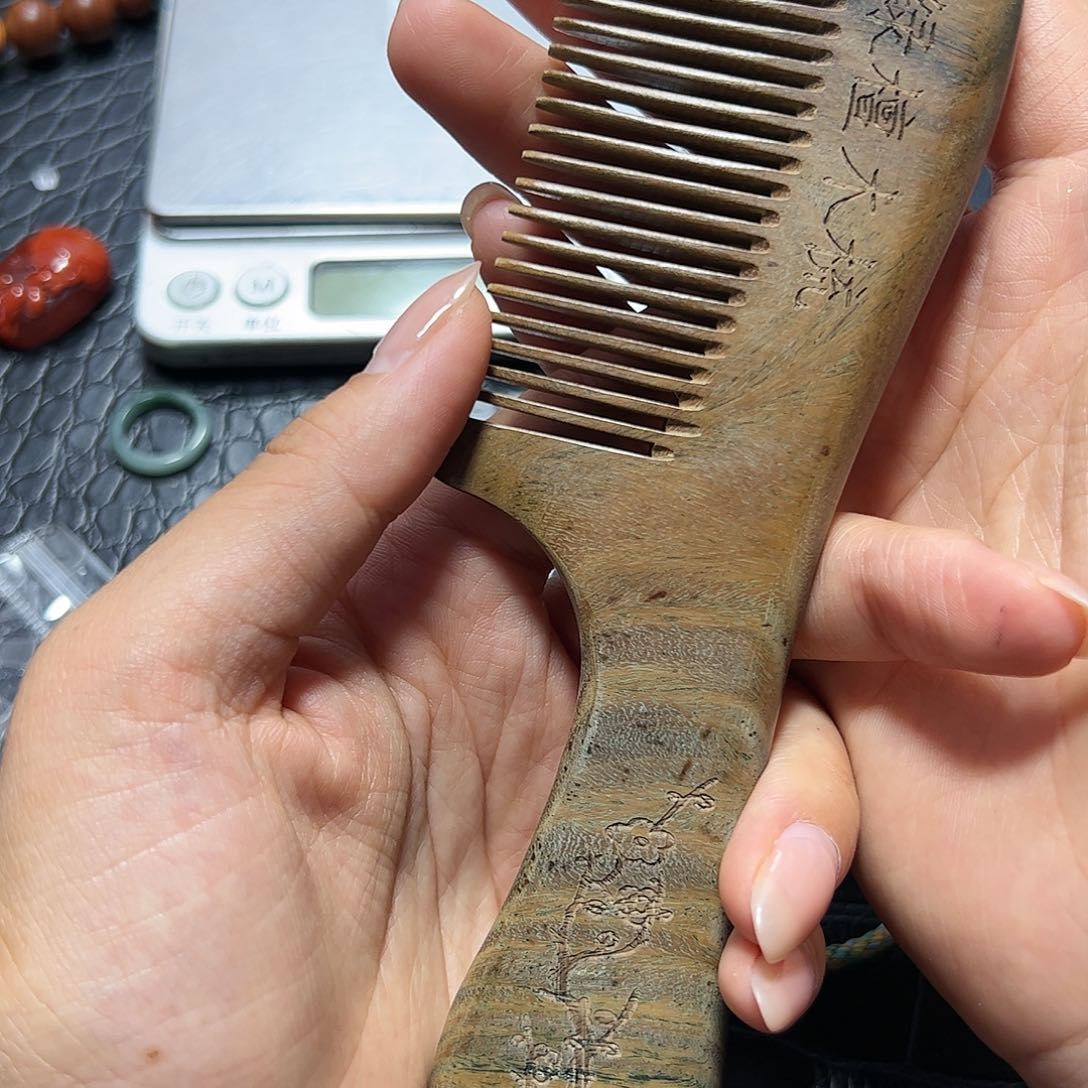 烟晶手链银S925镶嵌绿檀梳子