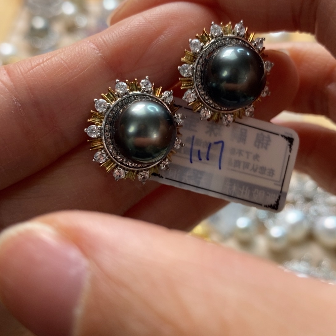 海水珍珠耳饰银S925镶嵌