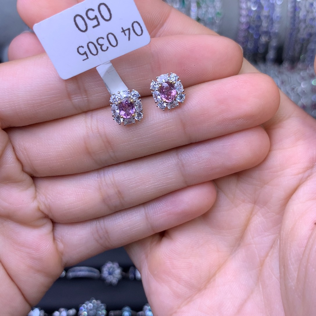 彩色蓝宝石耳环银S925镶嵌