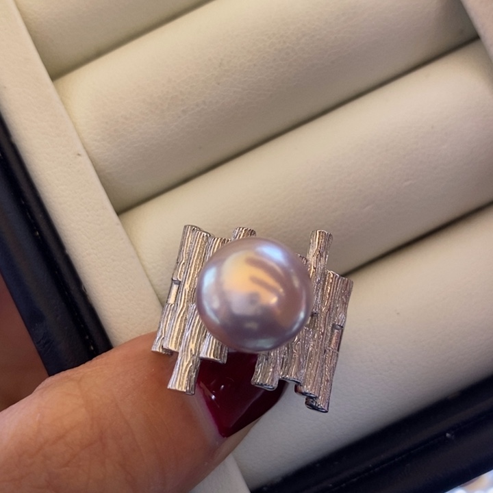 淡水珍珠颈饰银S925镶嵌11-12mm金粉