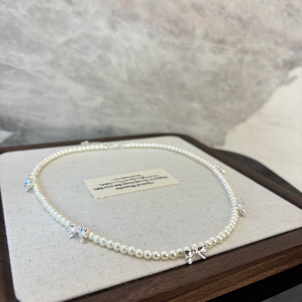 铜合金仿珍珠项链 多个蝴蝶结zz项链XL2399