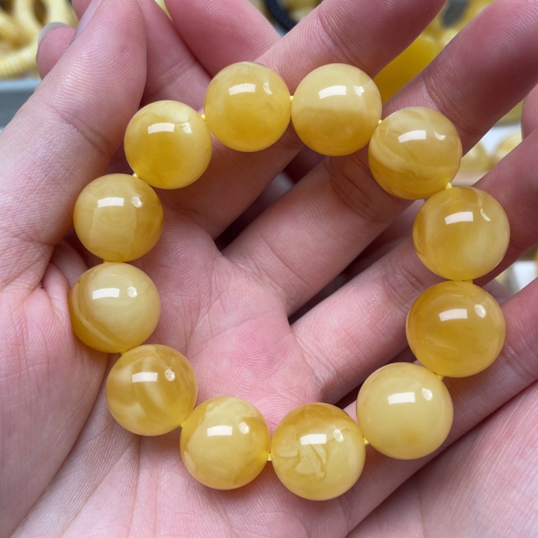 蜜蜡裸石未镶嵌蜜蜡圆珠手串14+