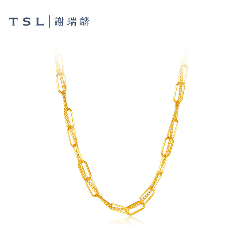 TSL/谢瑞麟计价足金黄金爆闪长O双层轻奢黄金项链时尚女士百搭