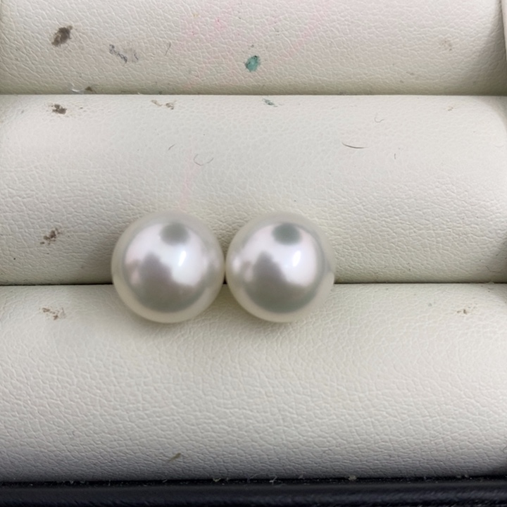海水珍珠耳饰18K金镶嵌澳白冷光耳钉10-11mm