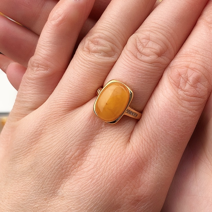 蜜蜡戒指银S925镶嵌戒指