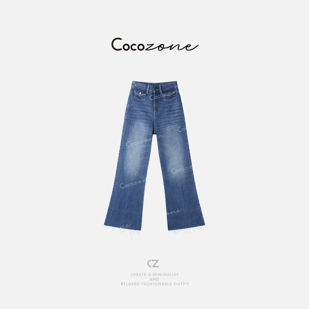 COCO ZONE 刘一一新款裤脚破坏宽松直筒牛仔裤CD1A0528