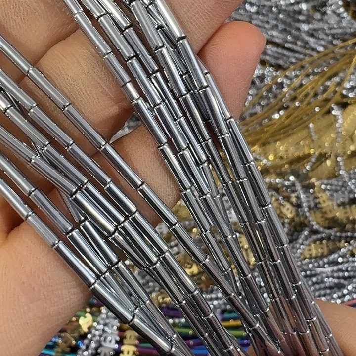 玛瑙/玉髓合金珠宝半成品一条银色2x8细管珠