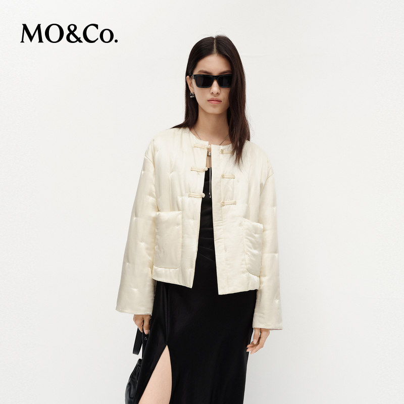 【诗语专属】MOCO棉服2025春含桑蚕丝盘扣缎面挽袖外套MBE1COTT04