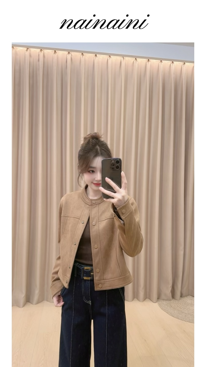 奈奈妮【浅野茶语】麂皮外套女2025小个子秋季短款时尚复古2208