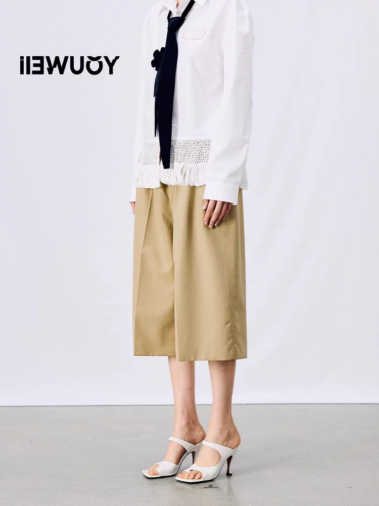 Youwei·春季女装黑色短轻奢极简中裤休闲裤