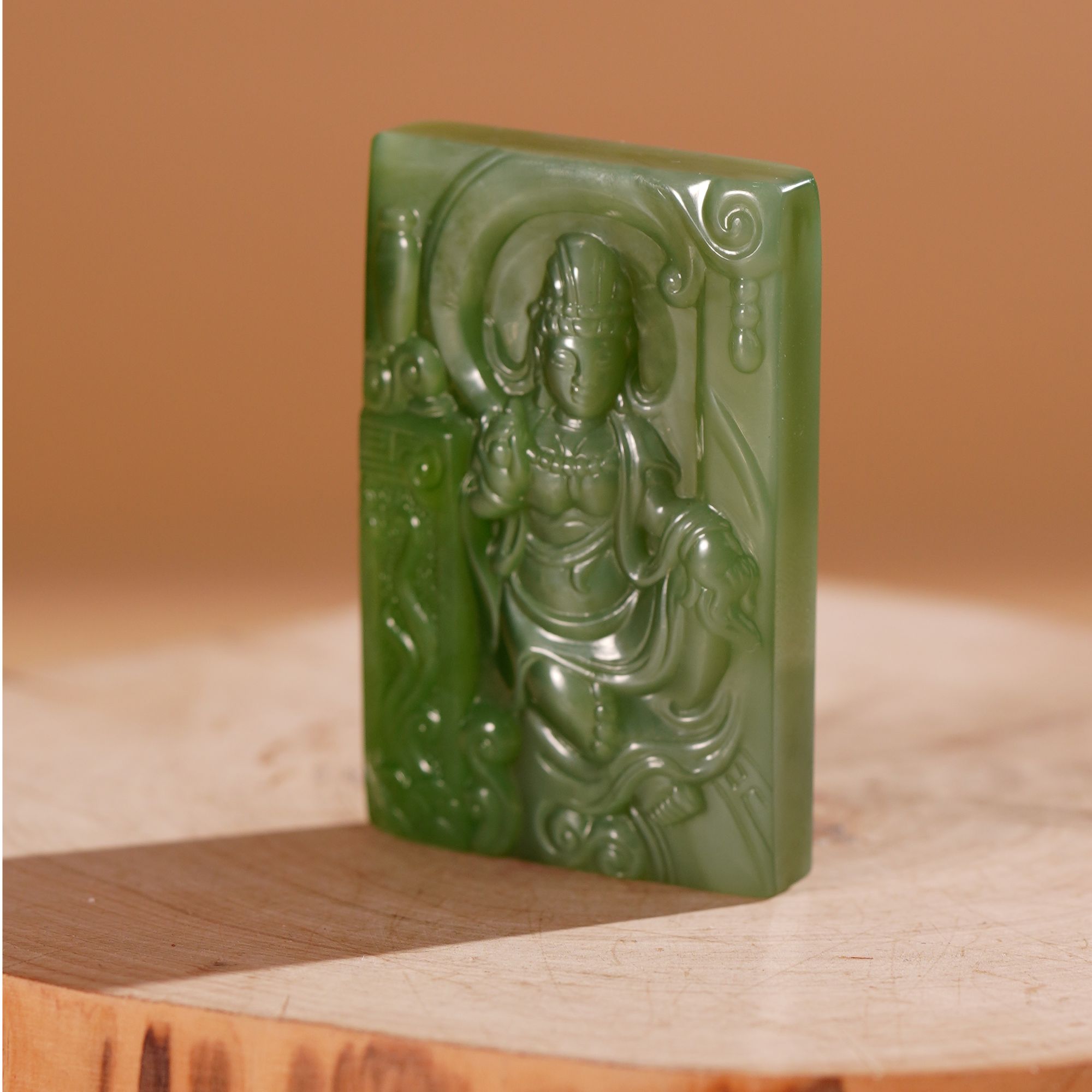 HT130281和田玉碧玉粉青粉绿猫眼观音牌吊坠