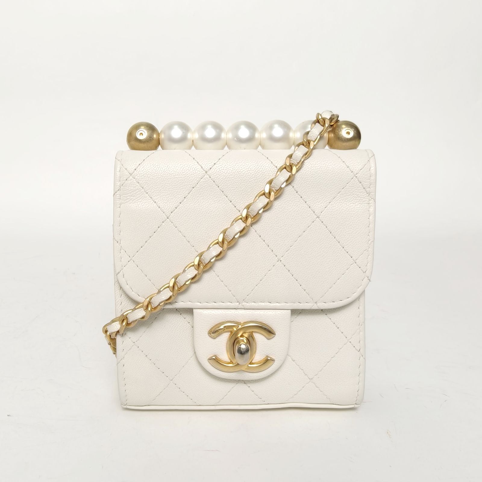 95新 Chanel/香奈儿 【攀攀】CF bag 珍珠包 白 皮革 29开 金扣