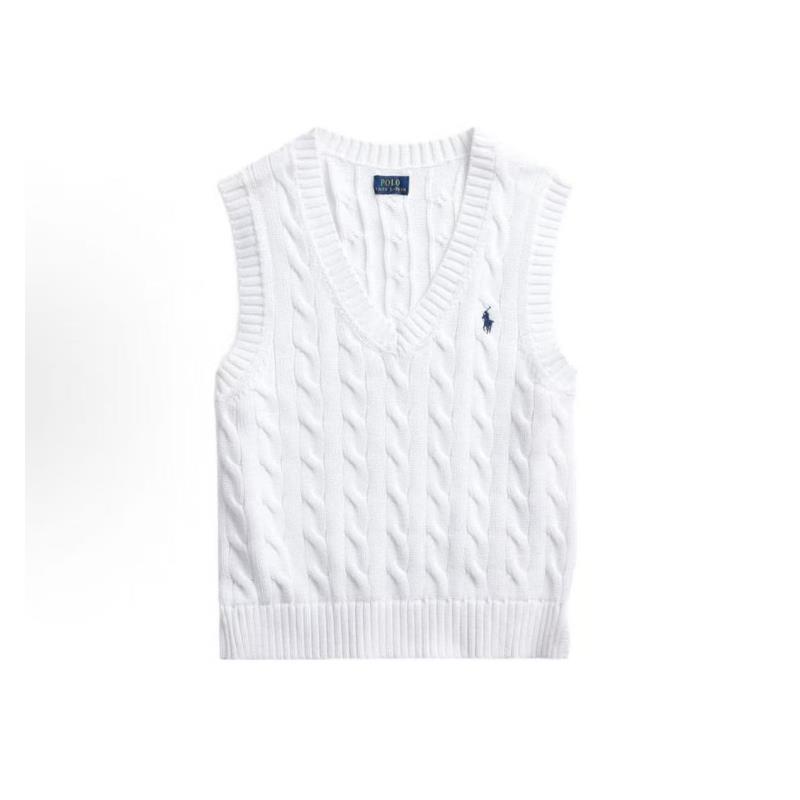 Polo 纯色绞花编结Logo刺绣无袖针织衫 男女款 白色