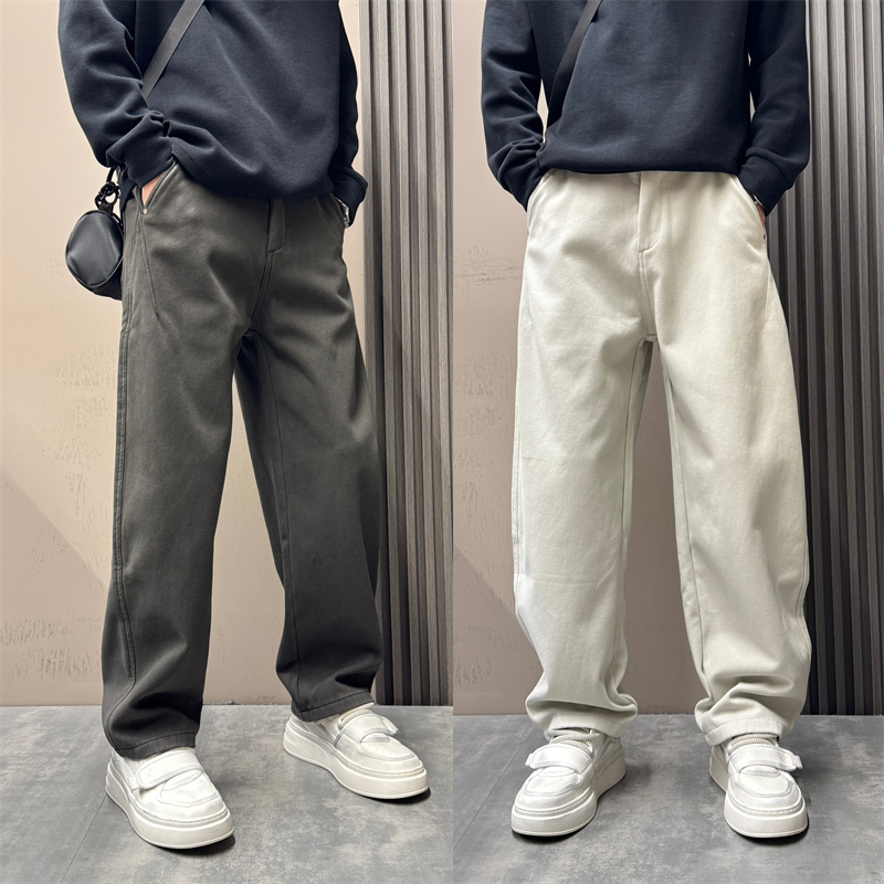 2025秋冬新款潮流简约高级感垂感弯刀加绒休闲裤男百搭宽松直筒裤