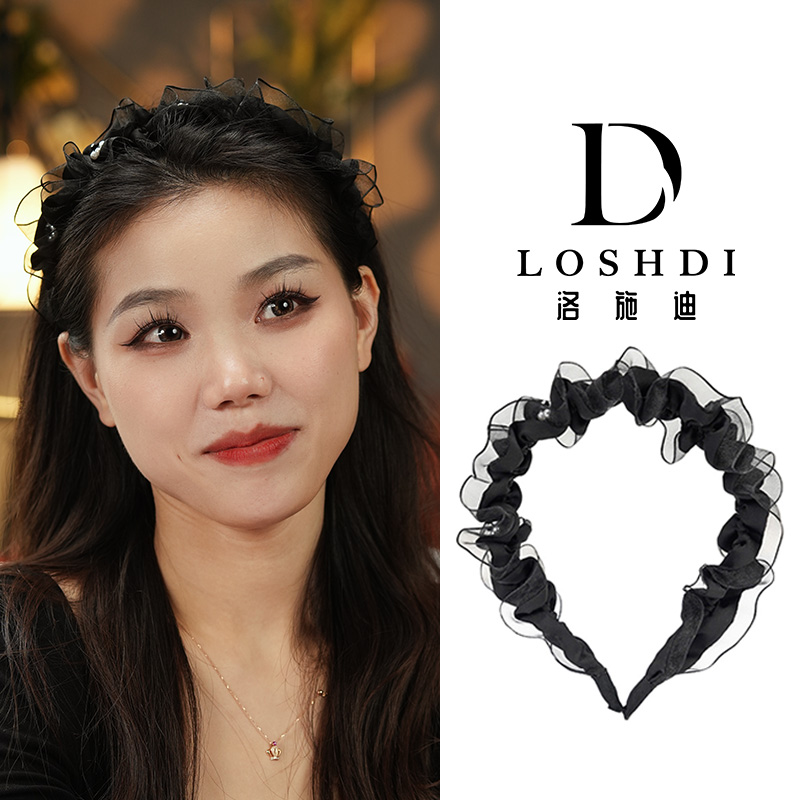 LOSHDI黑色国风【水墨】气质网红时尚网纱发箍蕾丝优雅高颅顶头箍