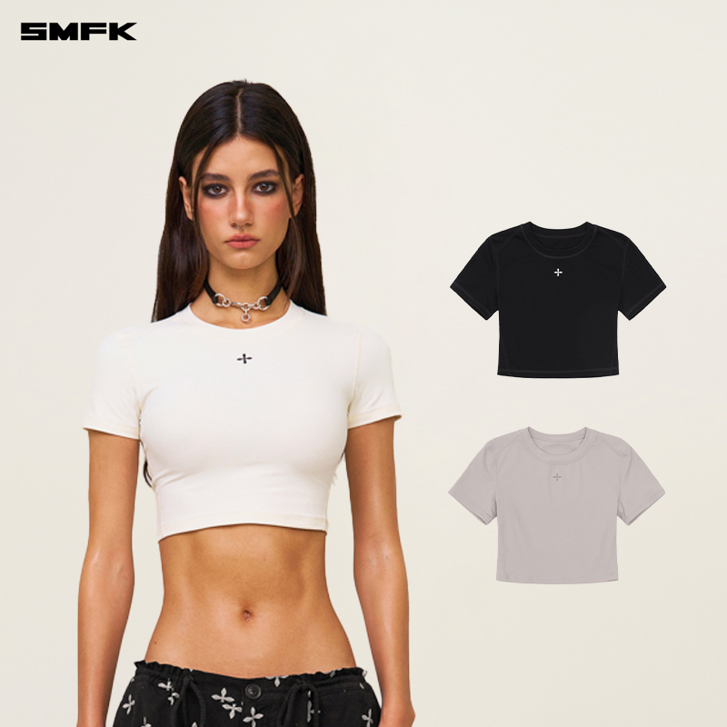 SMFK动念塑身皮肤短Tee UT002B2 夏季户外运动修身印花上衣