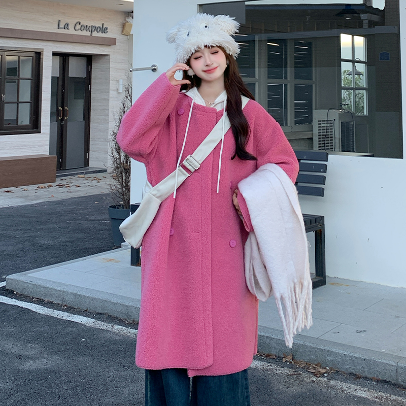 慕兔法式甜美简约百搭长袖外套女2024秋季小个子中长款大衣