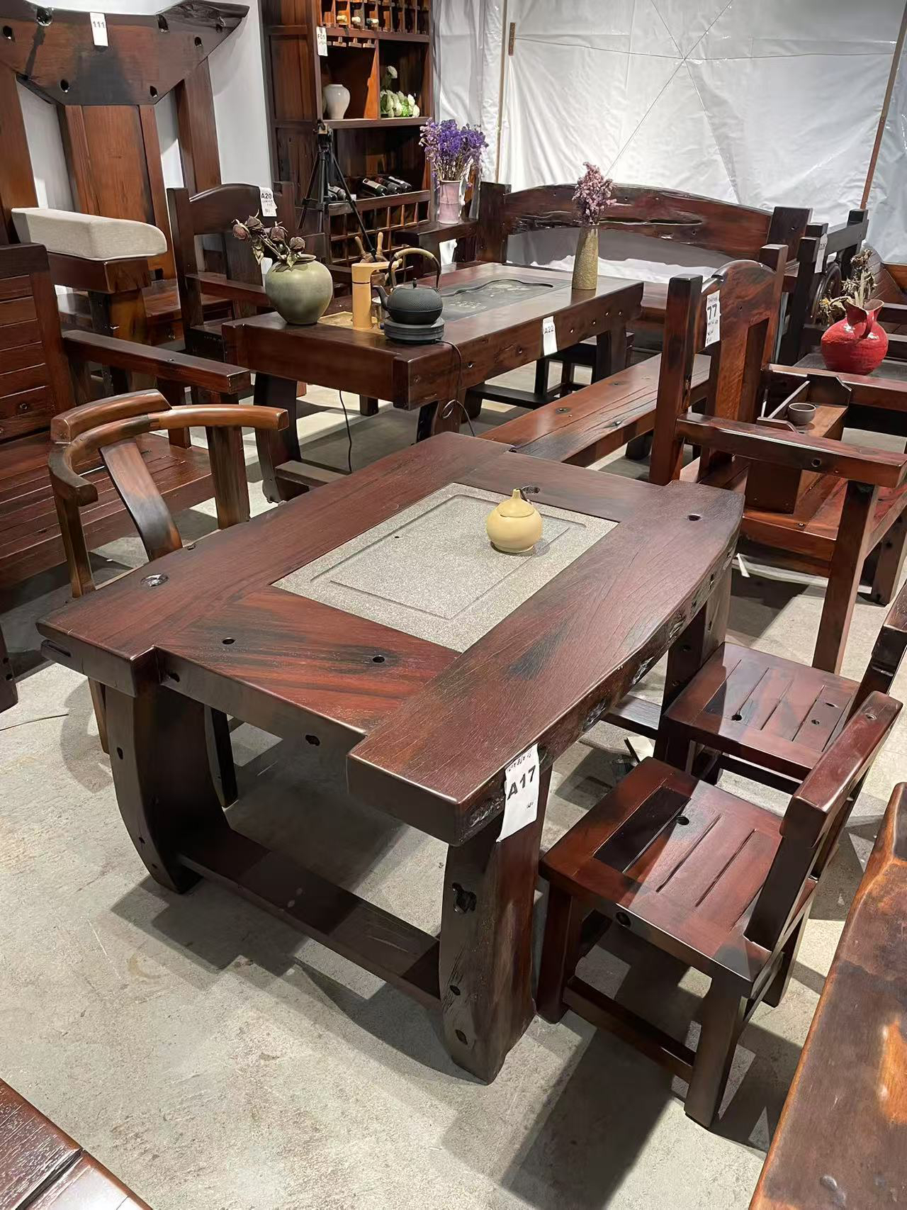 老船木新中式茶桌禅意家用茶桌椅办公室泡茶桌客厅茶桌茶台一整套