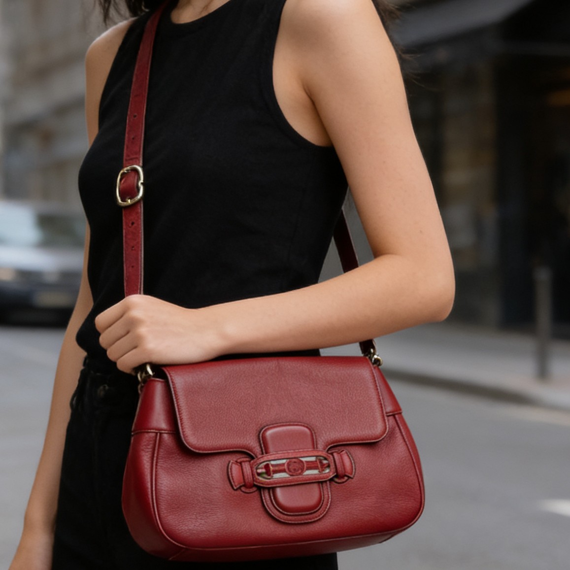 95新 GUCCI/古驰 红色全皮单肩斜挎包66654886