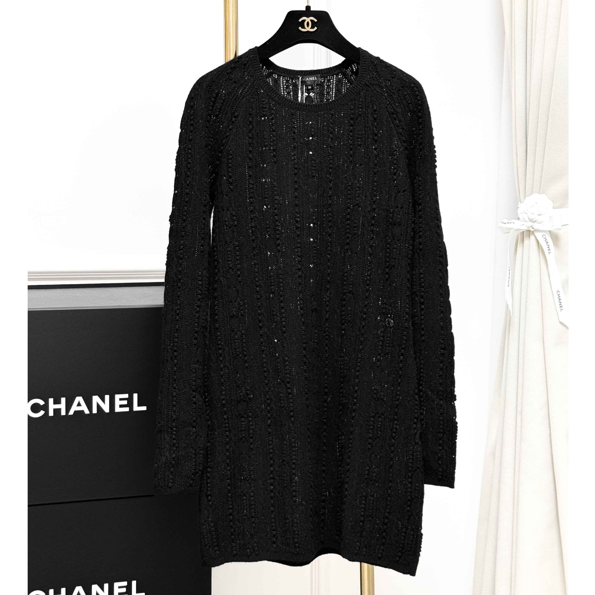 99新 Chanel/香奈儿 36码黑色圆领长袖长款针织上衣