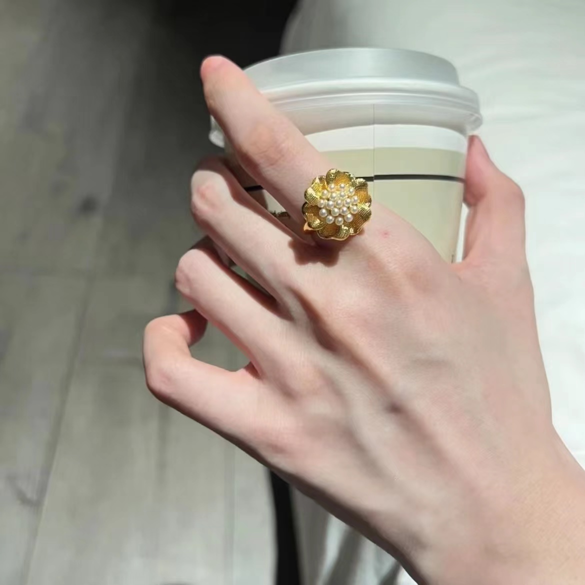 SUNFEEL/赛菲尔【年货节专享】足金999珍珠镶嵌珠花贵气黄金戒指