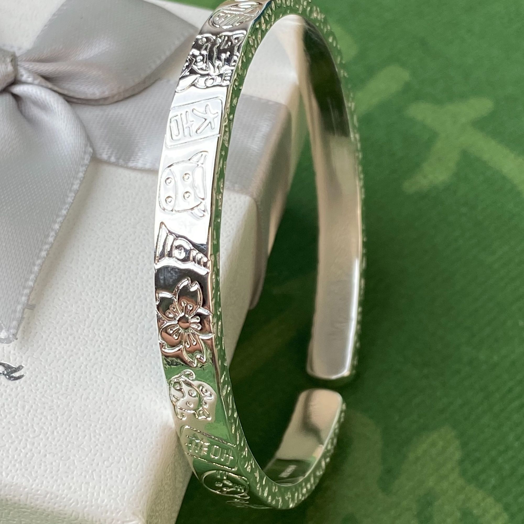 足银手镯 11号-亮面猫咪吉言【开口】手镯