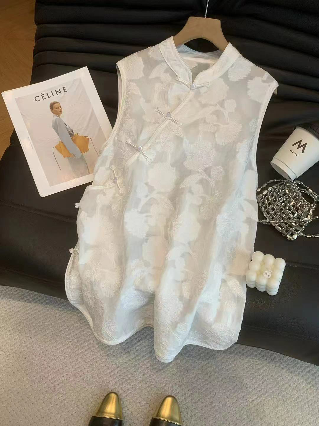 邹先森9009-29夏季新款无袖刺绣面料盘扣新中式马甲