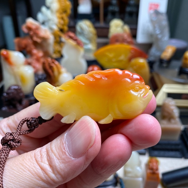 结晶三彩年年有余玩件 黄希作