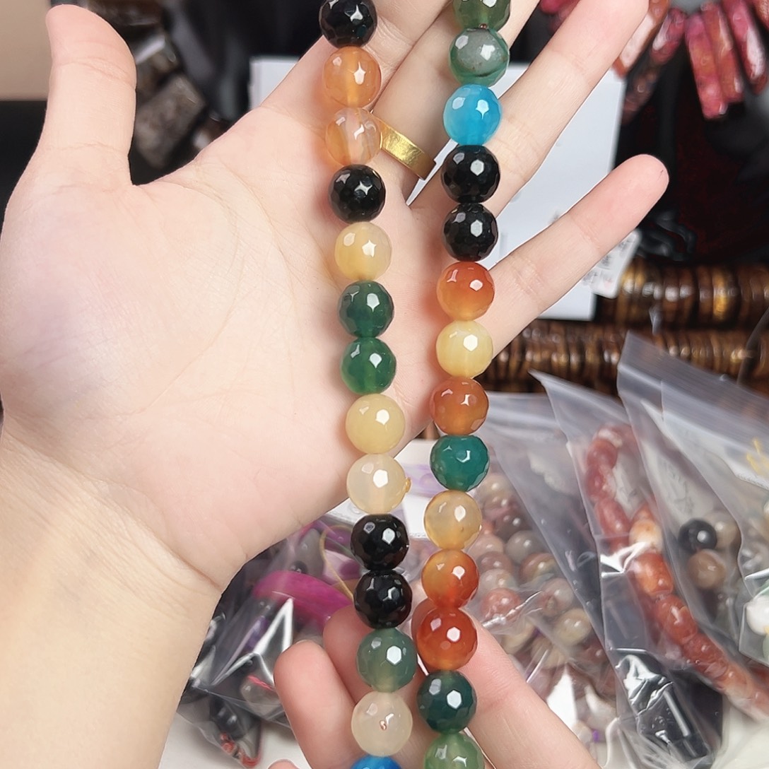 玛瑙/玉髓合金珠宝半成品h577 12m 钻切彩色玛瑙一条