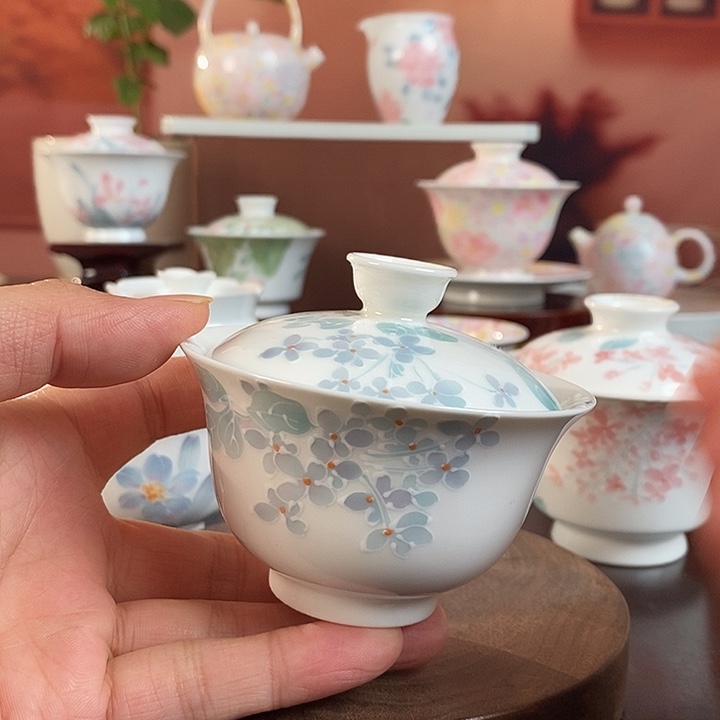 丁香花盖碗釉下手绘高温