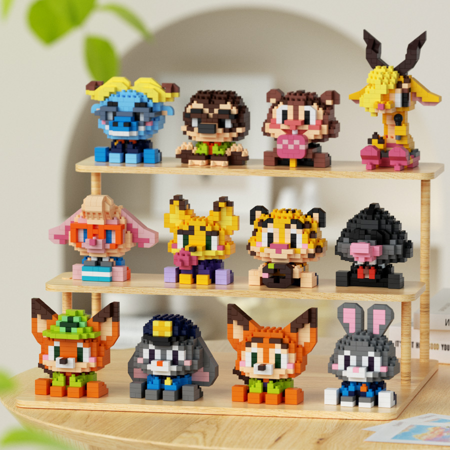 【5盒一换】动物城朱迪尼克卡通公仔拼装兼容微颗粒积木摆件礼物