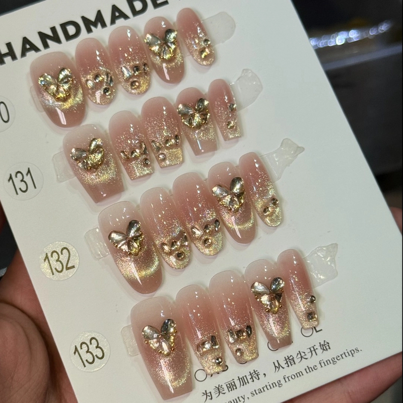 小众【落日余晖】穿戴甲2025最火爆款四季流行10片装粉色穿戴式裸色