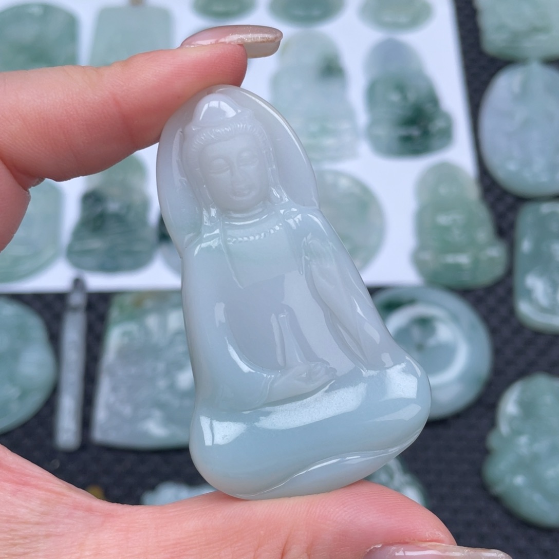 翡翠颈饰未镶嵌天然缅甸翡翠A货吊坠素衣观音