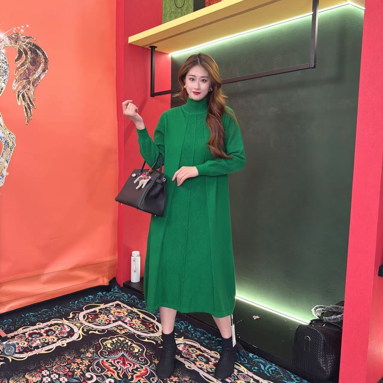 19多金大码气质减龄长款A字裙子秋冬季女装设计感连衣裙女