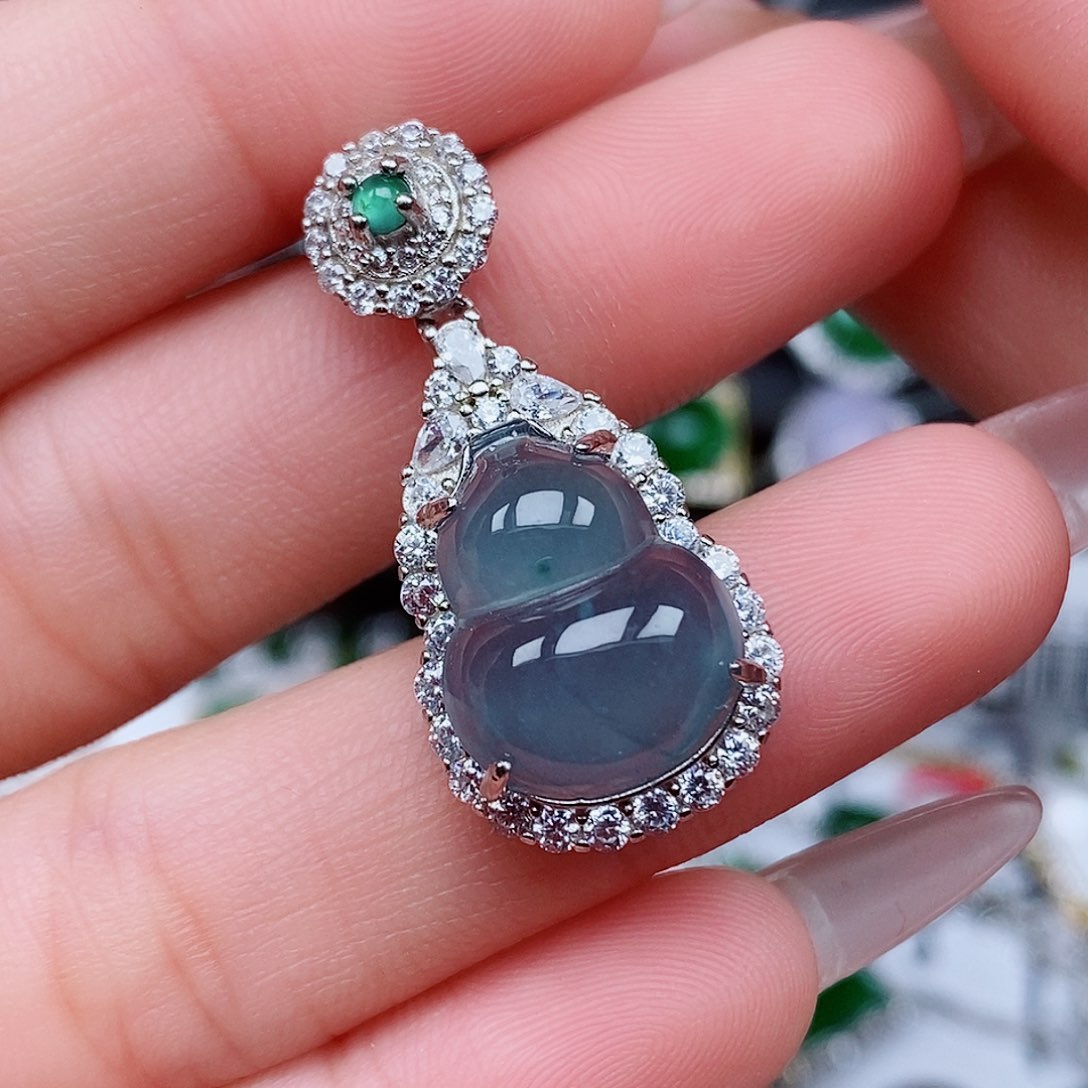 翡翠戒指银S925镶嵌吊坠