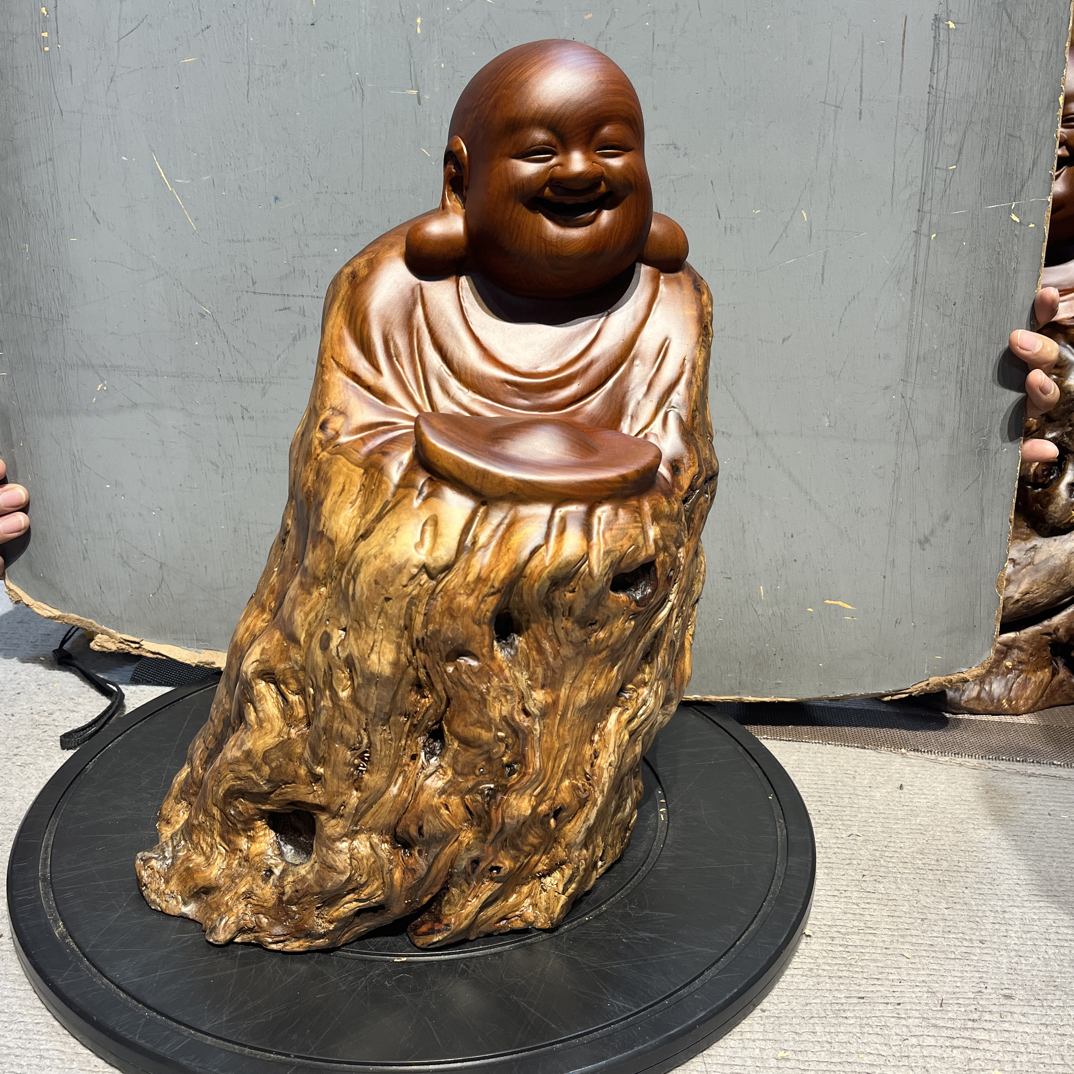 枣木弥勒佛随形根雕摆件