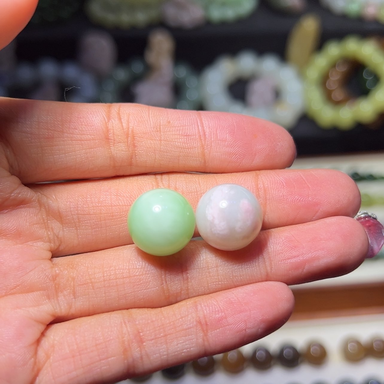 【闪购商品】和田玉单珠未镶嵌薄荷绿14樱花粉14
